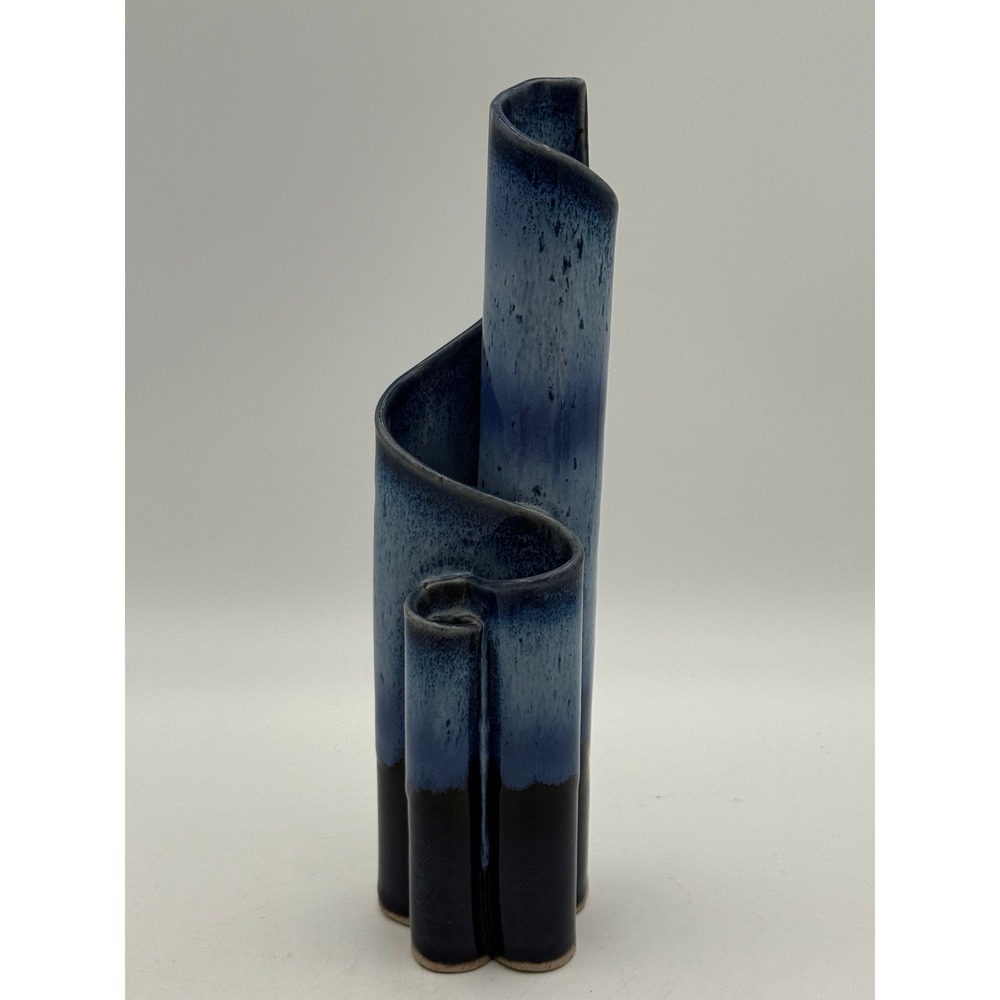 Bay Pottery Blue Drip Glaze Triple Cylinder Vase Broadway VA Studio Art Pottery